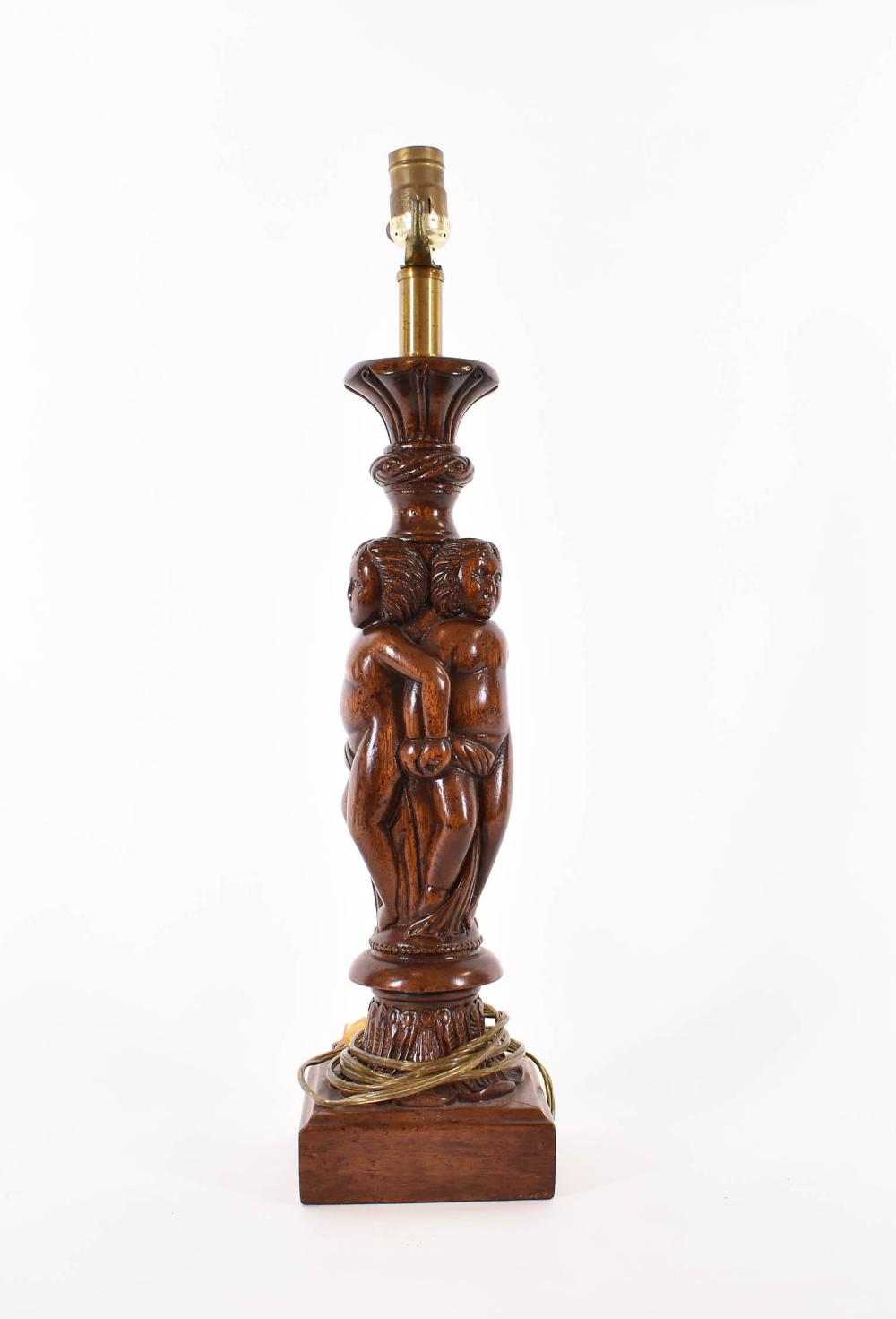 CARVED OAK TABLE LAMP20th Century  353c86