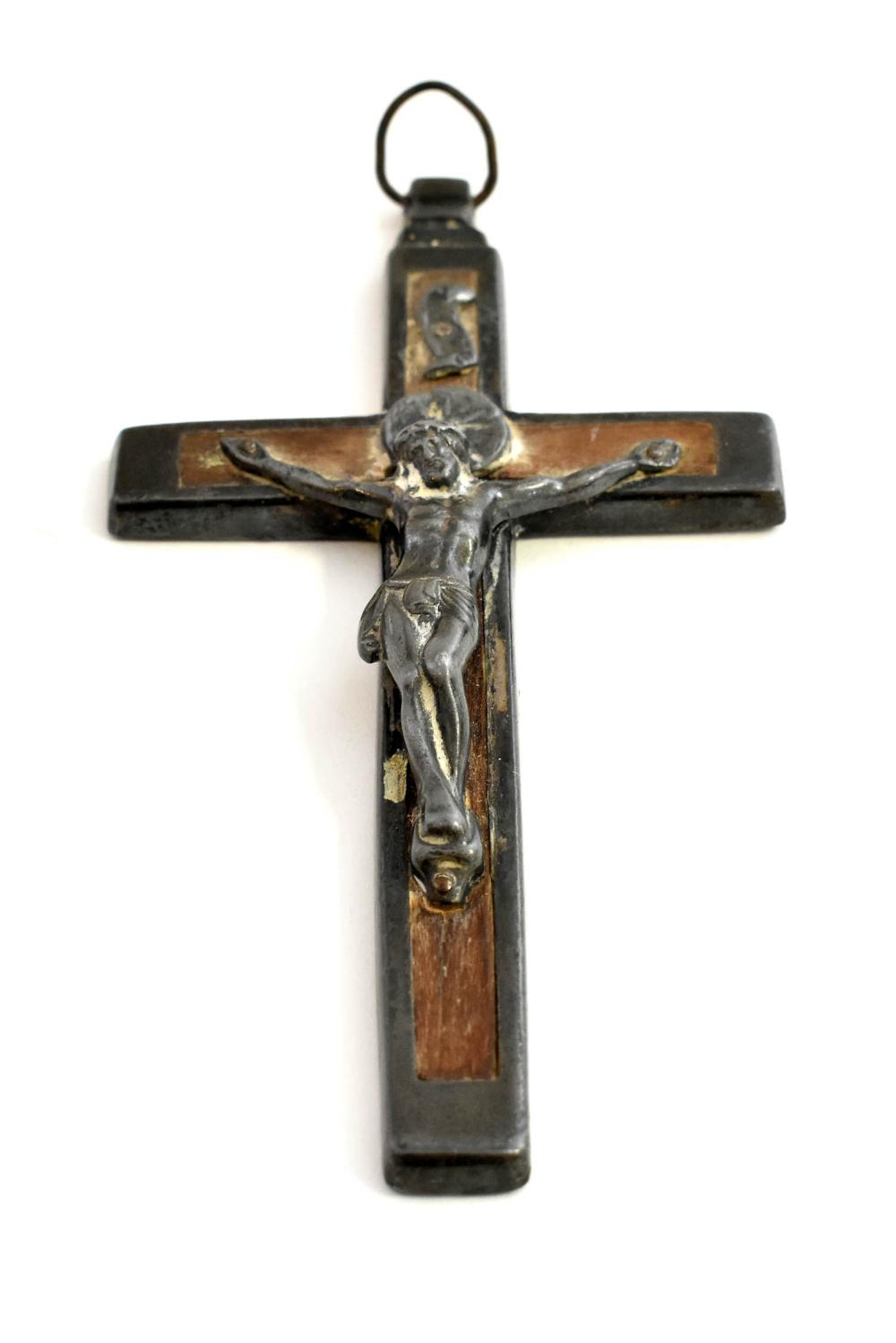 SILVER MOUNTED WOOD CRUCIFIXProbably