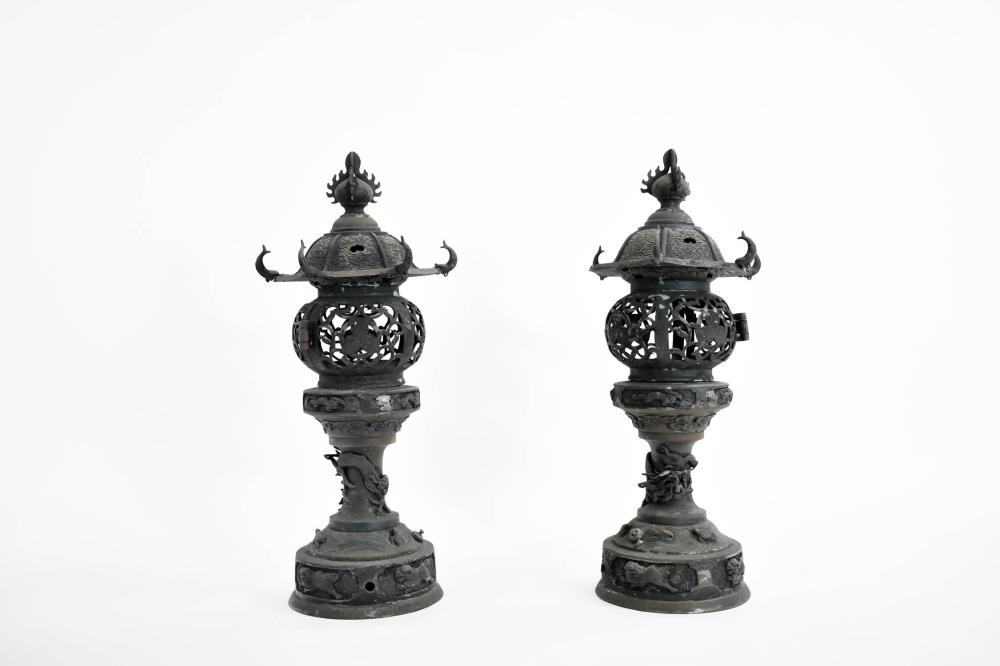 PAIR OF JHAPANESE PATINATED METAL