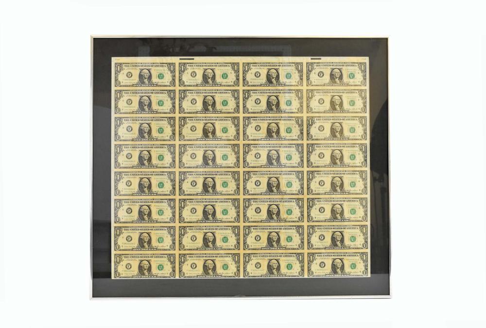 SHEET OF THIRTY-TWO UNCUT ONE DOLLAR