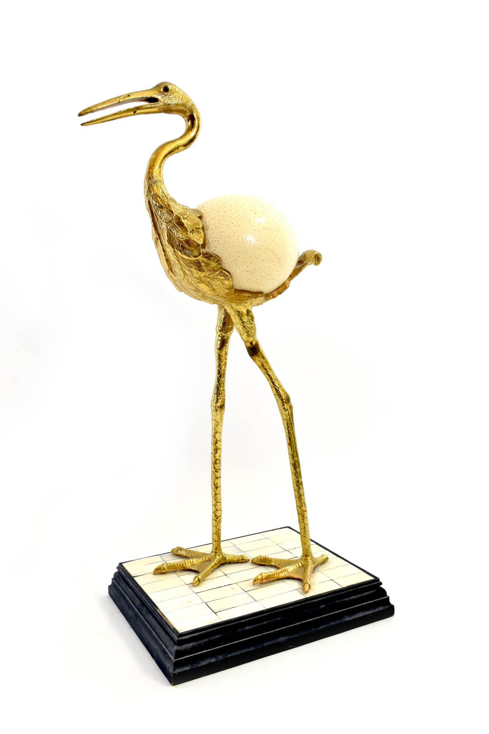 BRASS AND OSTRICH EGG BIRDThe egg