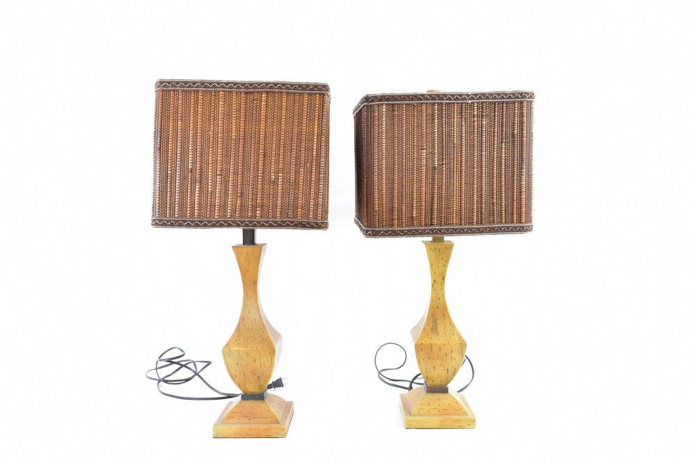 PAIR OF PAINTED WOOD LAMPS WITH