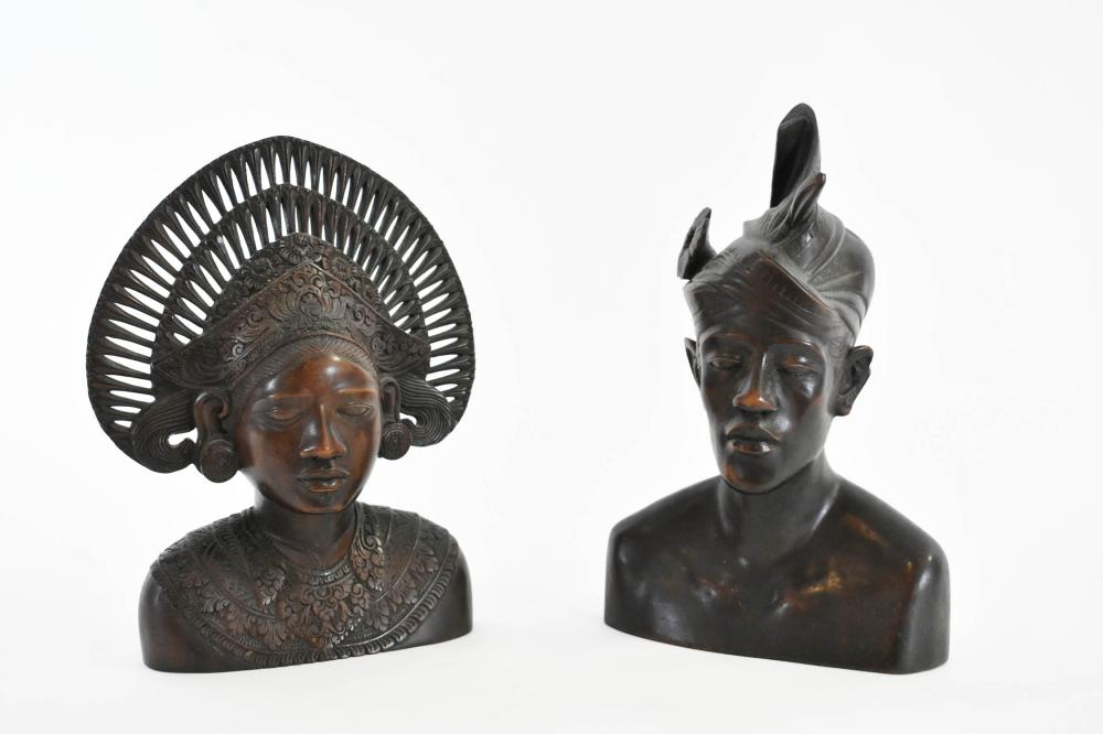 PAIR OF INDONESIAN WOOD BUSTS OF