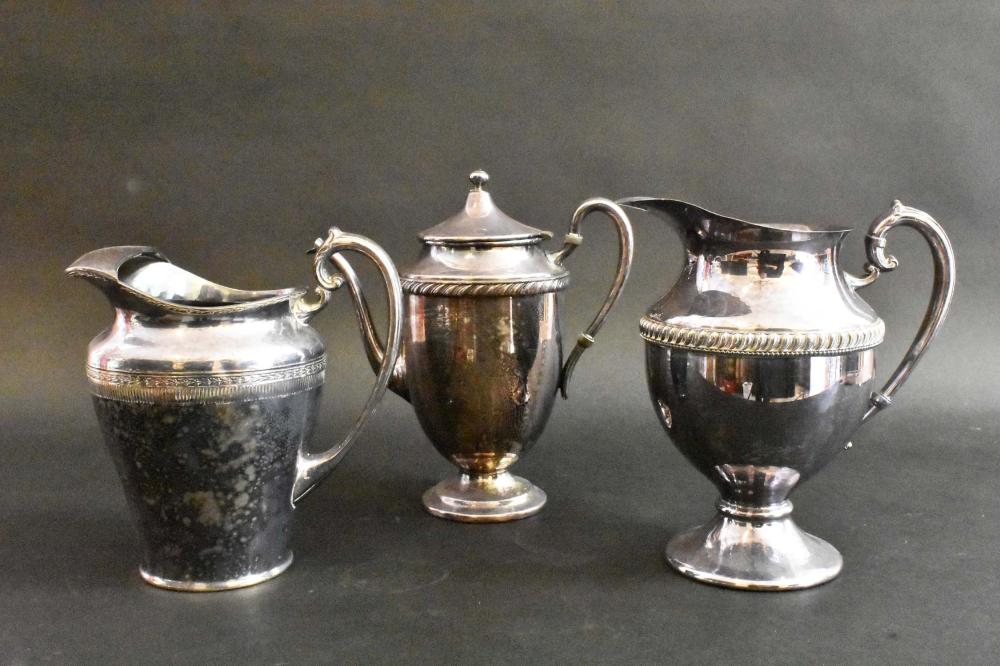 THREE SILVER PLATE PITCHERSCirca 1880