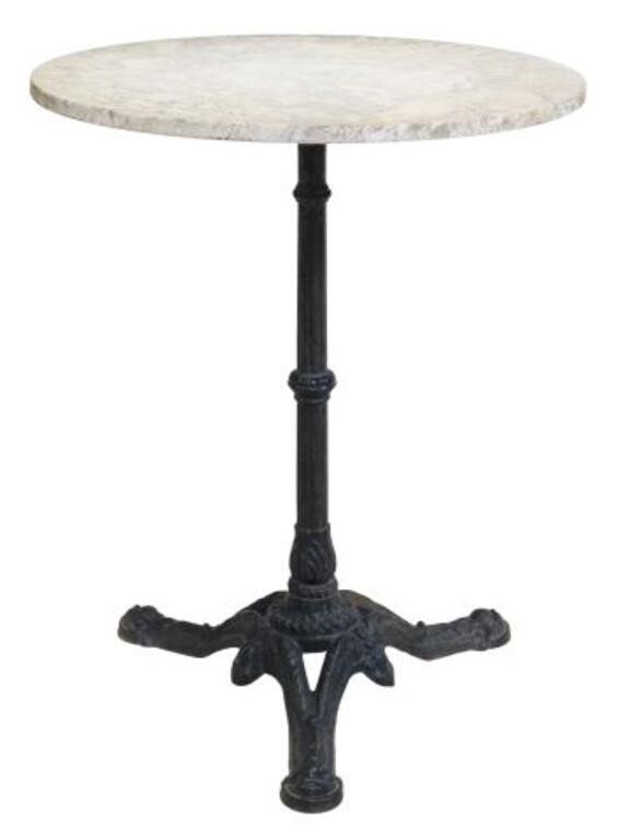 FRENCH MARBLE-TOP CAST IRON PEDESTAL