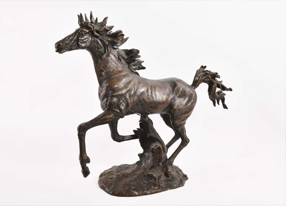 PATINATED BRONZE OF A GALLOPING MARERealistically