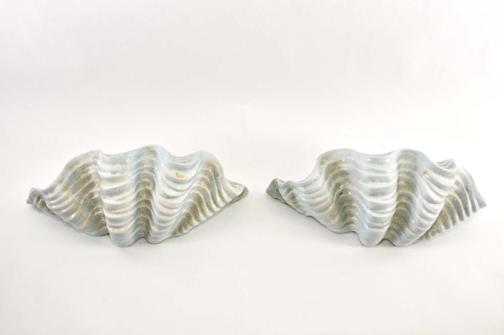 PAIR OF SHELL-FORM MOLDED POTTERY WALL