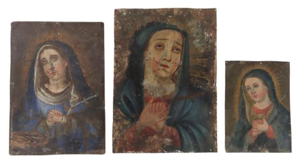 (3) OIL ON TIN RETABLOS, OUR LADY