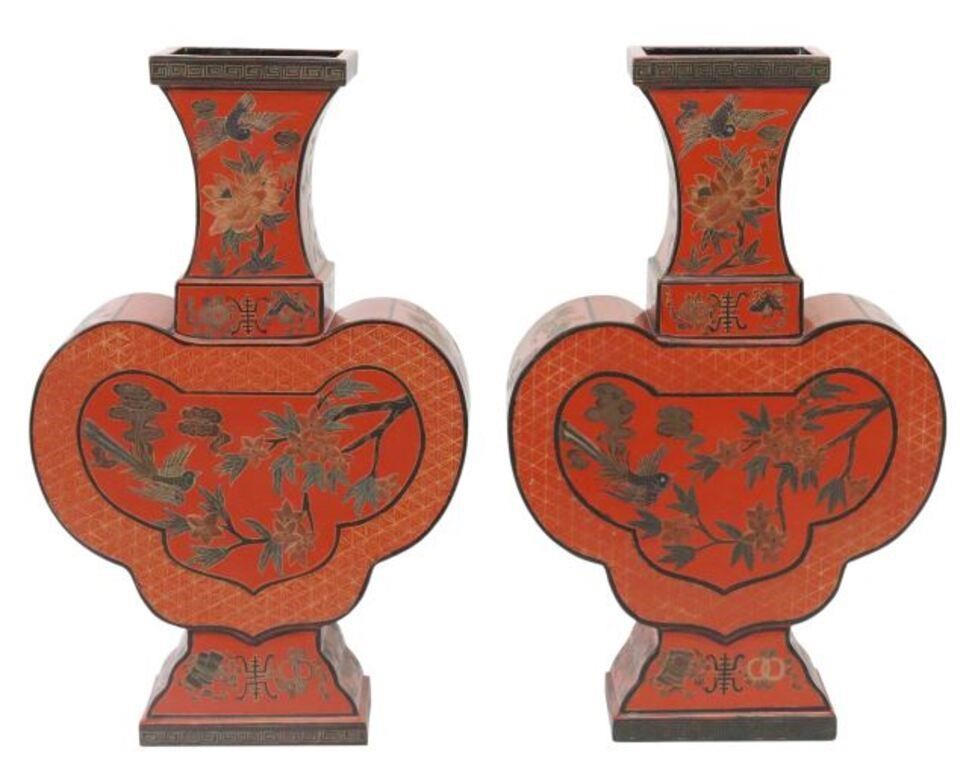 (2) CHINESE RED LACQUER RUYI-SHAPE