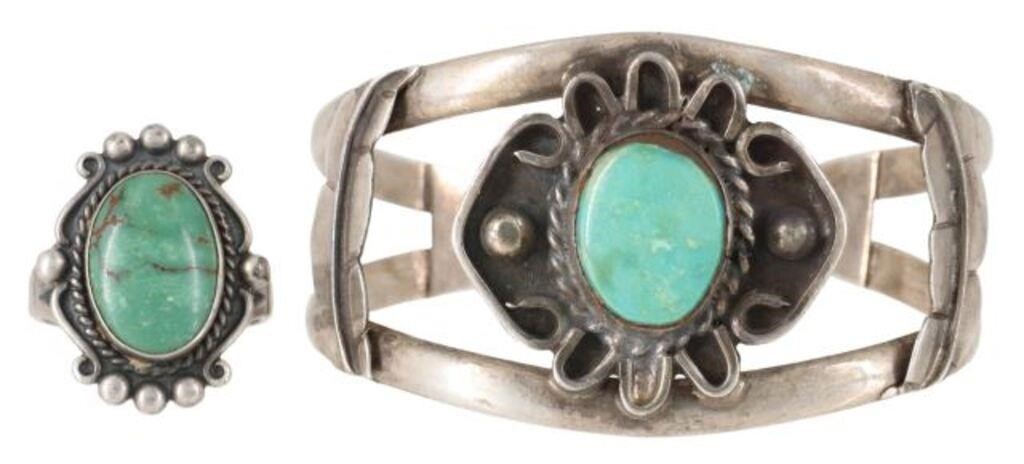  2 NATIVE AMERICAN SILVER TURQUOISE 353ff9