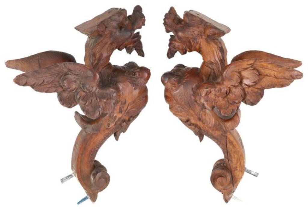  2 ITALIAN CARVED GRIFFIN ARCHITECTURAL 35403d