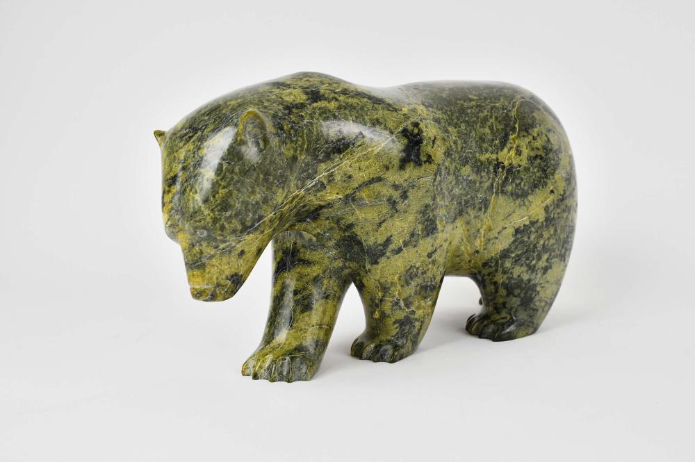 LARGE INUIT CARVED GREEN MARBLE
