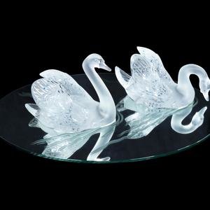 A Pair of Lalique Miroir Cygnes Swan