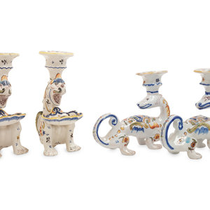 Two Pairs of French Faience 'Dragon'