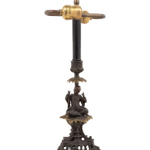 A Continental Bronze Figural Candlestick