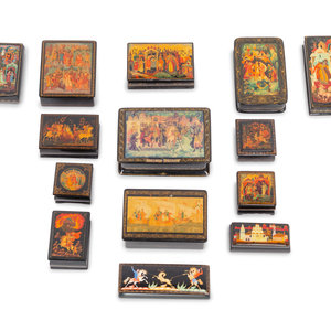 Fourteen Russian Lacquer Boxes
19th/20th