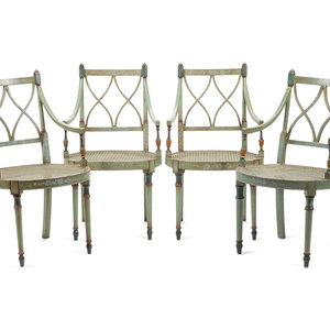 A Set of Four English Painted Armchairs