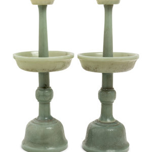 A Pair of Chinese Carved Jade Candlesticks 19th 351b7f