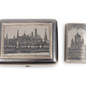 Two Russian Niello Silver Cases Match 351c4e