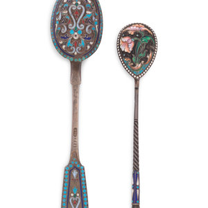 Two Russian Silver and Enamel Spoons
Makers