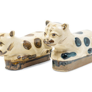 Two Chinese Beige Ground Porcelain Cat