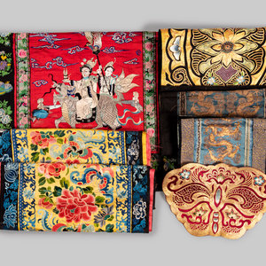 Seven Chinese Embroidered Silk Panels
LATE