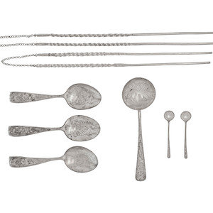 Eight Chinese Export Silver Serving