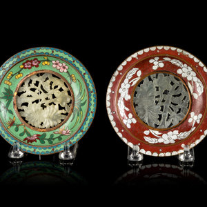 Two Chinese Hardstone Inset Cloisonné