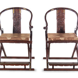 A Pair of Chinese Hardwood Horseshoe-Back