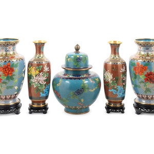 Five Chinese Cloisonne Enamel Articles
comprising