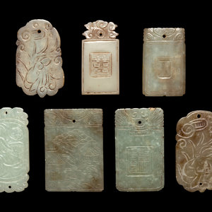 Seven Chinese Celadon Jade Carved