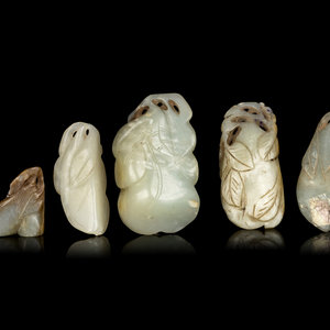 Five Chinese Celadon Jade Carved