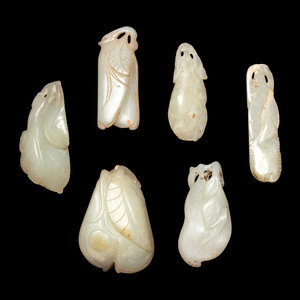 Six Chinese Pale Celadon Jade Carved