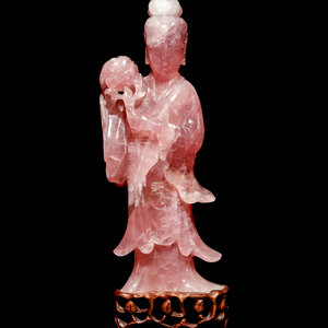 A Large Chinese Rose Quartz Figure