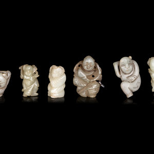 Six Celadon Jade Carvings of Boys each 351dac