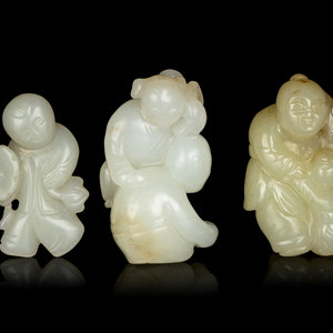 Three Chinese Jade Figures of Boys 19TH 20TH 351daf
