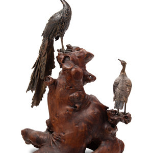 A Bronze Figural Group of Two Peacocks 20TH 351e2a