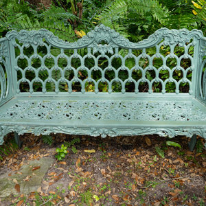 A Green-Painted Metal Garden Bench