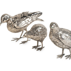 Three Italian Silvered Metal Partridges 351f18