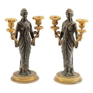 A Pair of Empire Style Gilt and Patinated