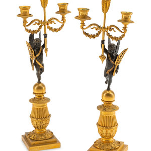 A Pair of Empire Style Gilt and Patinated