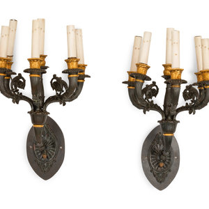 A Pair of Empire Style Bronze Six-Light