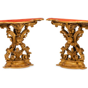 A Pair of Italian Giltwood Console 3520fe