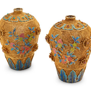 A Pair of Jeweled Silver-Gilt Filigree