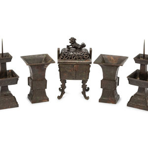 A Chinese Archaistic Bronze Five-Piece