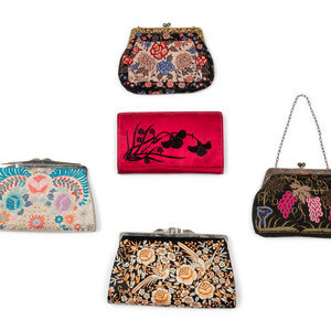Five Chinese Silk Handbags LATE 3523b0