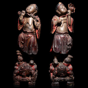 Two Chinese Painted Wood Figures