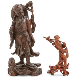 Two Chinese Carved Hardwood Figures