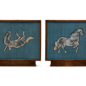 Two Chinese Lead Horse Form Plaques LIKELY 3523d8