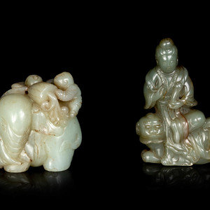 Two Chinese Celadon Jade Figural